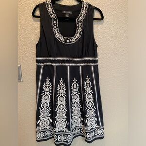 INC, international concepts, black short sleeve dress with tan brocade. New